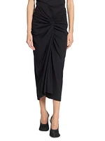 Cotton Twist-Front Draped Midi-Skirt