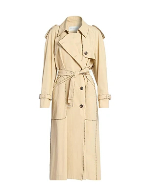 Cotton Snakeskin-Print-Trim Trench Coat