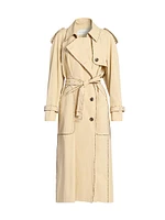 Cotton Snakeskin-Print-Trim Trench Coat