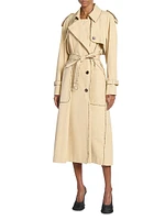 Cotton Snakeskin-Print-Trim Trench Coat