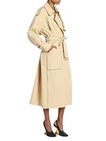 Cotton Snakeskin-Print-Trim Trench Coat