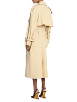 Cotton Snakeskin-Print-Trim Trench Coat