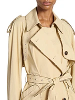 Cotton Snakeskin-Print-Trim Trench Coat