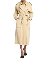 Cotton Snakeskin-Print-Trim Trench Coat