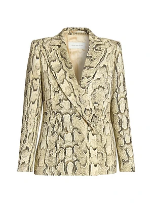 Snakeskin Print Double-Breasted Button-Front Jacket