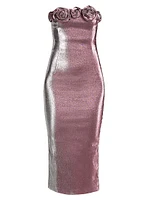 Stretch-Lamé Rosette Midi-Dress