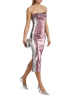 Stretch-Lamé Rosette Midi-Dress