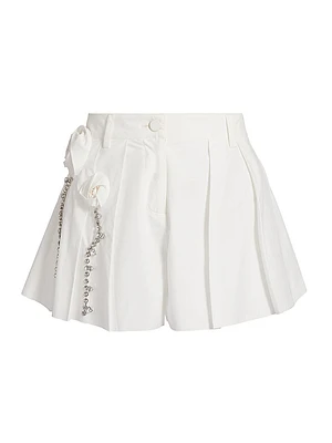 Crystal Rosette Pleated Cotton Poplin Skort