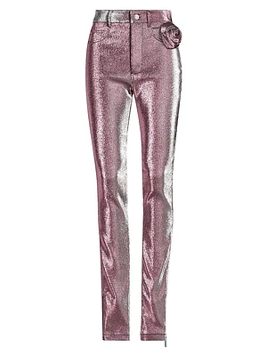 Stretch-Lamé Rosette Leggings