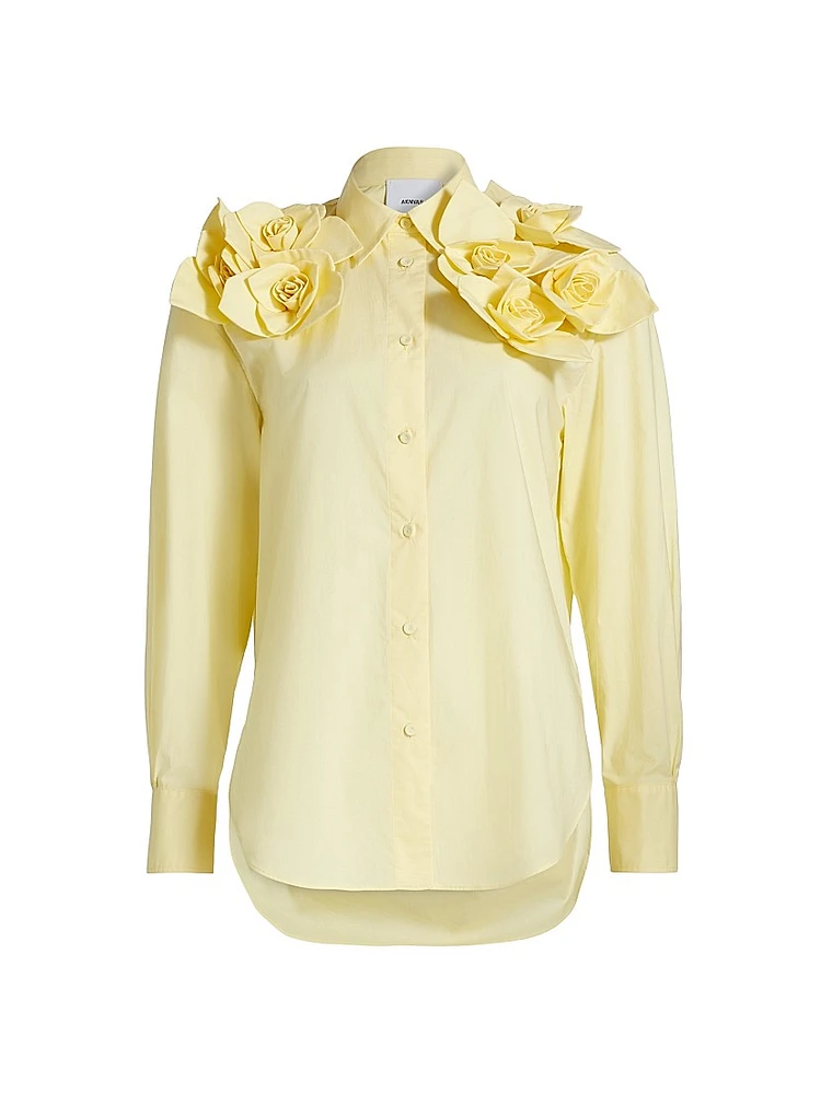Flor Rose-Appliqué Cotton Button-Front Shirt