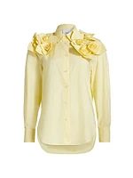 Flor Rose-Appliqué Cotton Button-Front Shirt