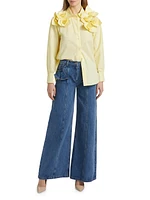 Flor Rose-Appliqué Cotton Button-Front Shirt