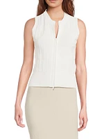 The Sax Embossed Sleeveless Front-Zip Sweater
