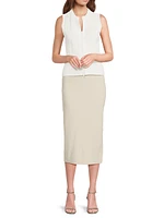 The Sax Embossed Sleeveless Front-Zip Sweater