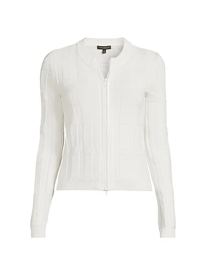 The Aura Grid Embossed Front-Zip Sweater
