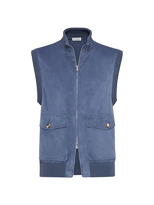 Suede Vest with Cotton Knit Inserts