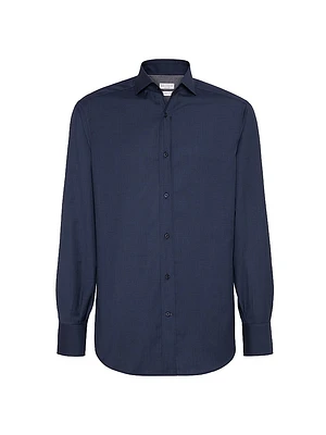 Virgin Wool Poplin Basic Fit Shirt with Spread Collar