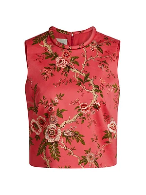 Mackenzie Floral Cotton Sateen Sleeveless Top