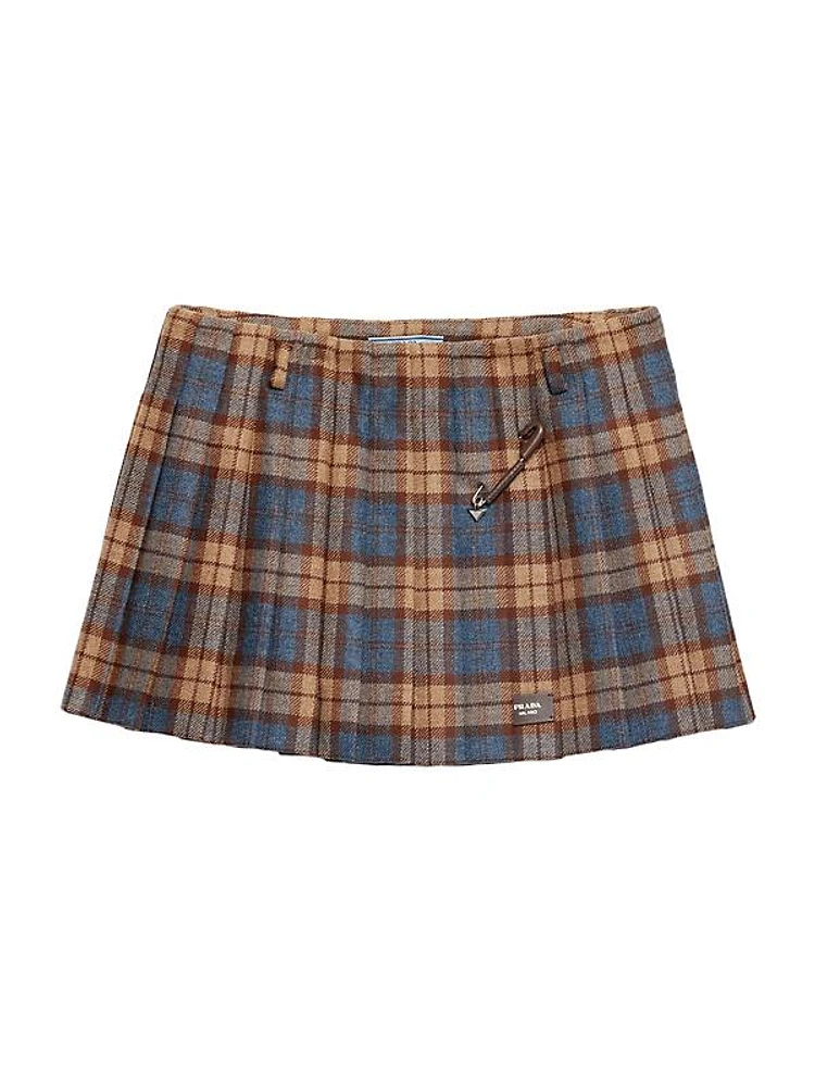 Checked Wool Twill Miniskirt