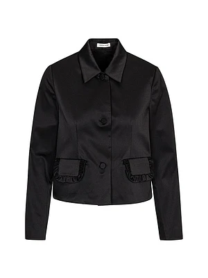 Satin Ruffle-Trimmed Pocket Jacket