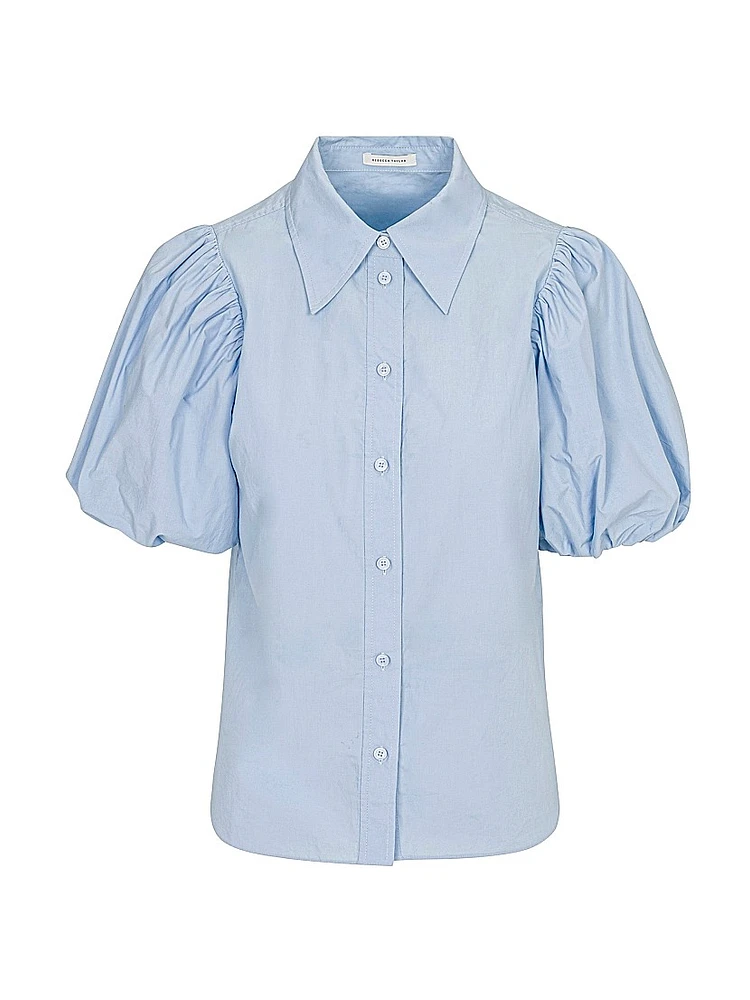 Cotton Poplin Puff-Sleeve Button-Front Shirt