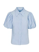 Cotton Poplin Puff-Sleeve Button-Front Shirt