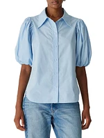 Cotton Poplin Puff-Sleeve Button-Front Shirt