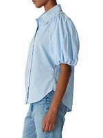 Cotton Poplin Puff-Sleeve Button-Front Shirt