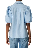 Cotton Poplin Puff-Sleeve Button-Front Shirt