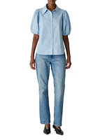 Cotton Poplin Puff-Sleeve Button-Front Shirt