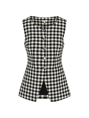 Philippa Check Wool-Blend Button-Front Vest