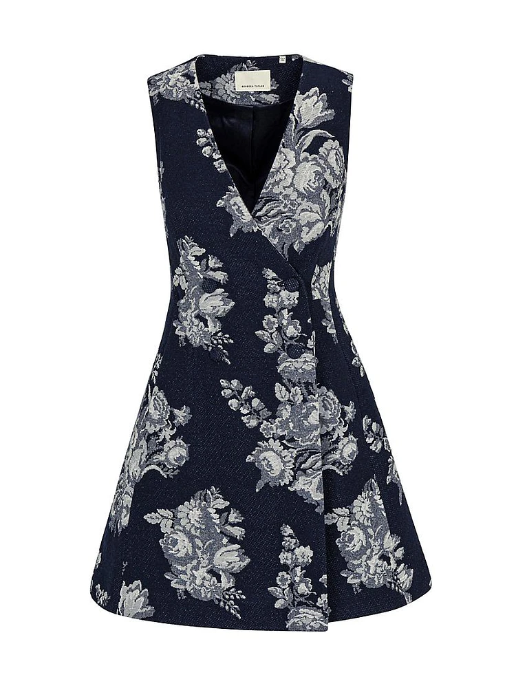 Venice Floral Toile Jacquard Double-Breasted Minidress