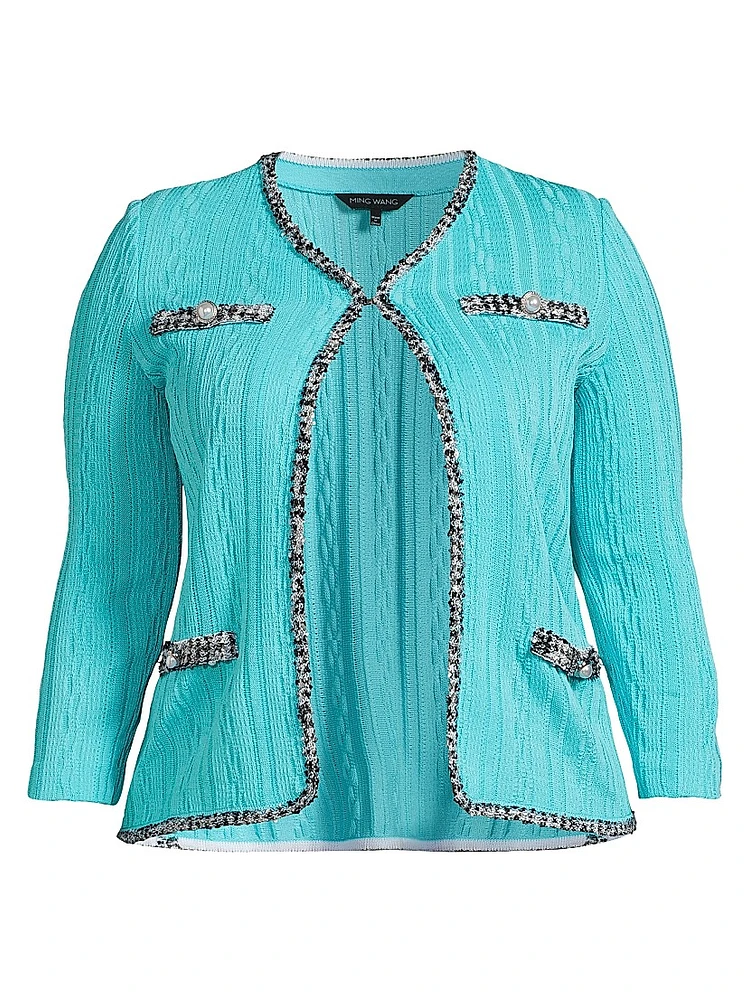 Plus Textured-Knit V-Neck Jacket