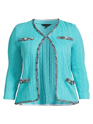 Plus Textured-Knit V-Neck Jacket