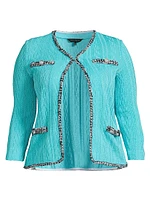 Plus Textured-Knit V-Neck Jacket