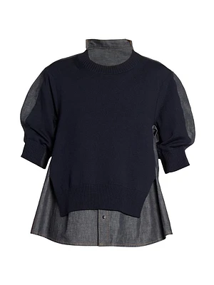 Denim Mixed Knit Pullover