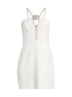 Crystal-Embellished Cut-Out Stretch Crepe Minidress