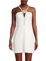 Crystal-Embellished Cut-Out Stretch Crepe Minidress