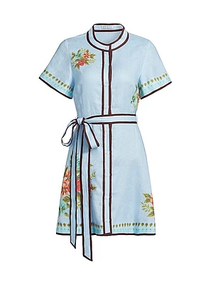 Nami Floral Belted Linen Dress