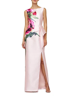 Luciana Satin Floral Column Gown