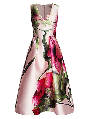 Regina Floral Satin Midi-Dress