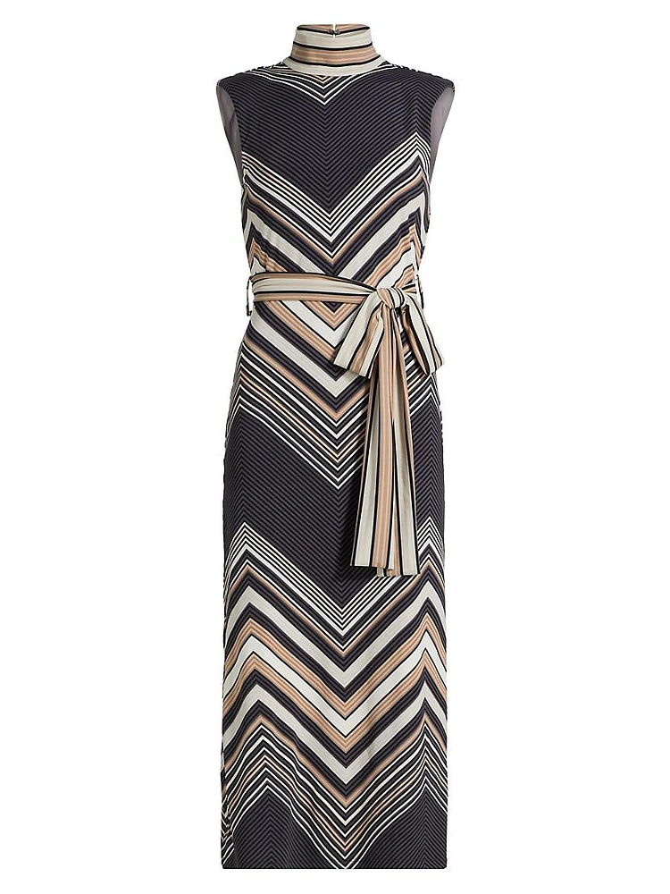 Karolina Chevron-Print Sleeveless Midi Dress
