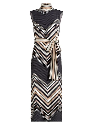 Karolina Chevron-Print Sleeveless Midi Dress