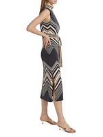 Karolina Chevron-Print Sleeveless Midi Dress