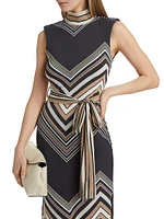 Karolina Chevron-Print Sleeveless Midi Dress