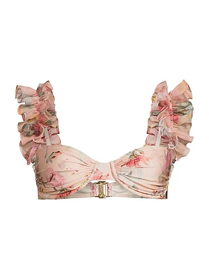 Lily Flower Flutter Sleeve Bikini Top