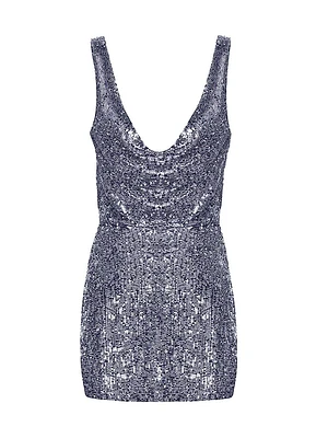 Lydia Sequined Silk Cowlneck Minidress