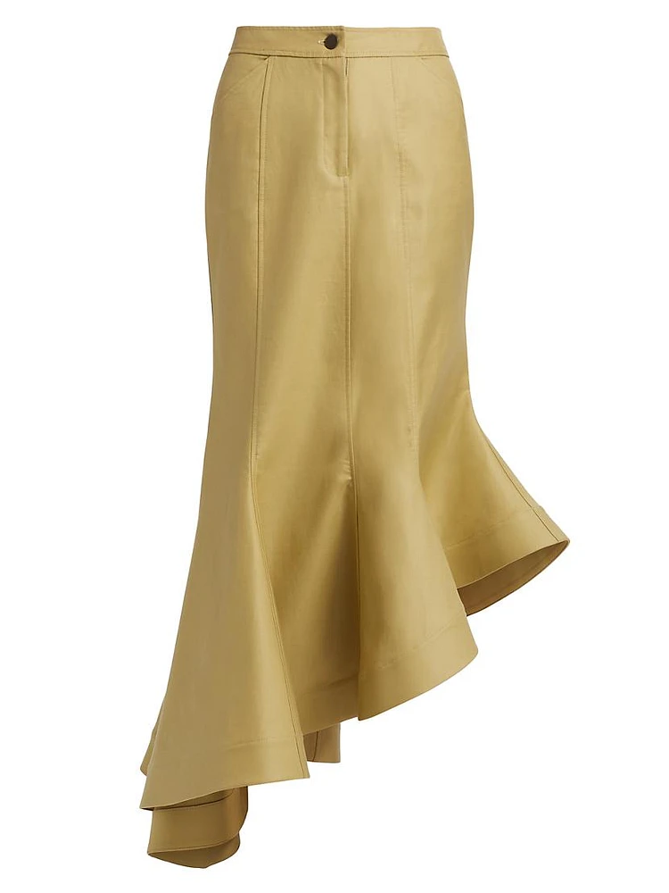 Wave Asymmetric Cotton-Twill Maxi Skirt