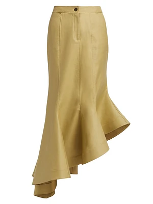 Wave Asymmetric Cotton-Twill Maxi Skirt