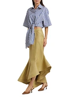 Wave Asymmetric Cotton-Twill Maxi Skirt